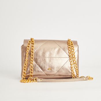 Bolsa Couro Corrente Metalizada - CHAMPAGNE