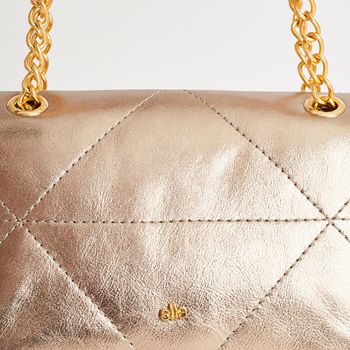 Bolsa Couro Corrente Metalizada - CHAMPAGNE