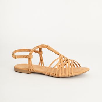 Rasteira Multitiras em Camurça - PALHA