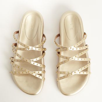 Papete Tiras e Tachas Metalizada - CHAMPAGNE