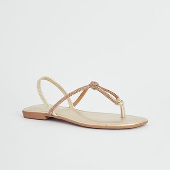 Rasteira Elástico Brilho - CHAMPAGNE