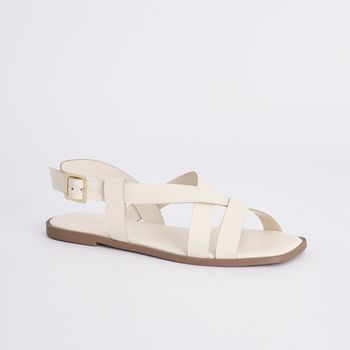 Rasteira Couro Atanado Tiras Cruzadas - OFF WHITE