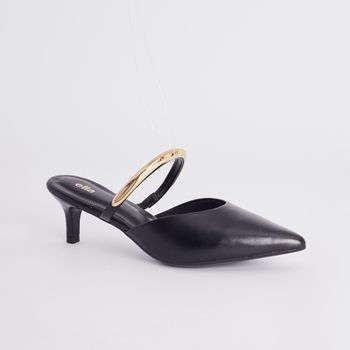 Mule Bico Fino com Adorno Metálico - PRETA