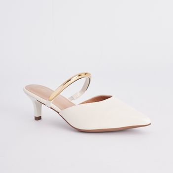 Mule Bico Fino com Adorno Metálico - OFF WHITE