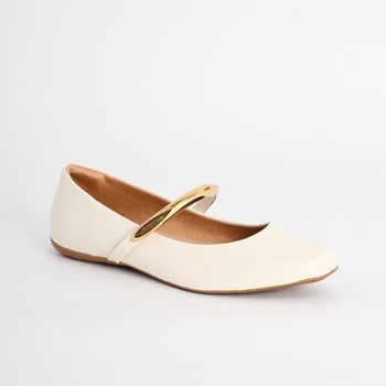 Sapatilha Boneca com Adorno Metálico - OFF WHITE