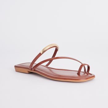 Rasteira Slide com Enfeite Metalizado - CARAMELO