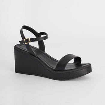 Sandália Anabela Tira Única - PRETA